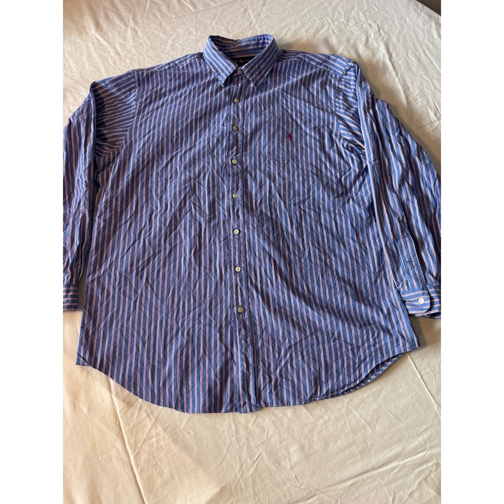 Ralph Lauren Button Down Shirt.Blake  Mens XL Blue Striped‎ Long Sleeve Cotton